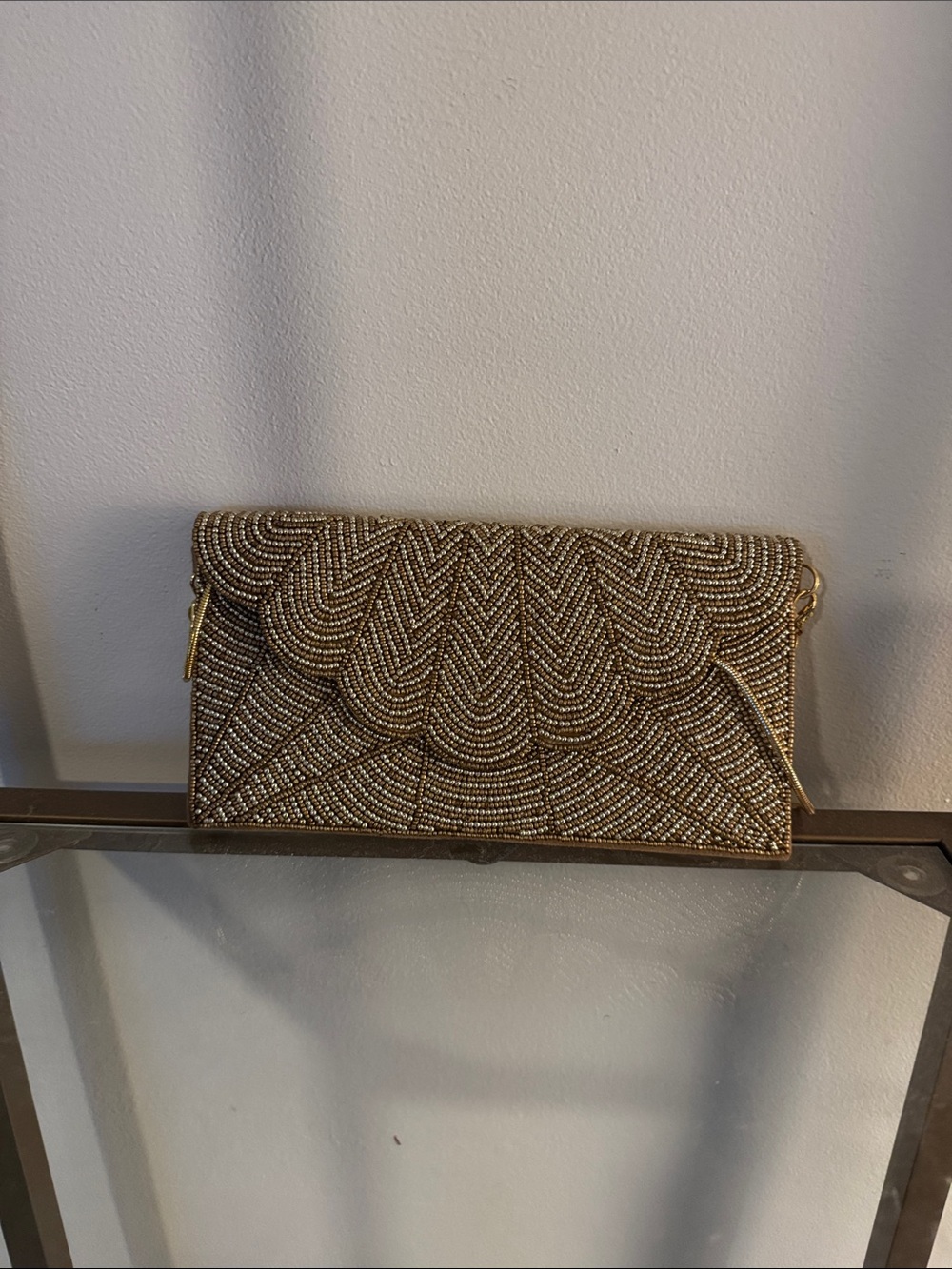 Gold Beaded Evening Clutch - Elegant Women's Bag